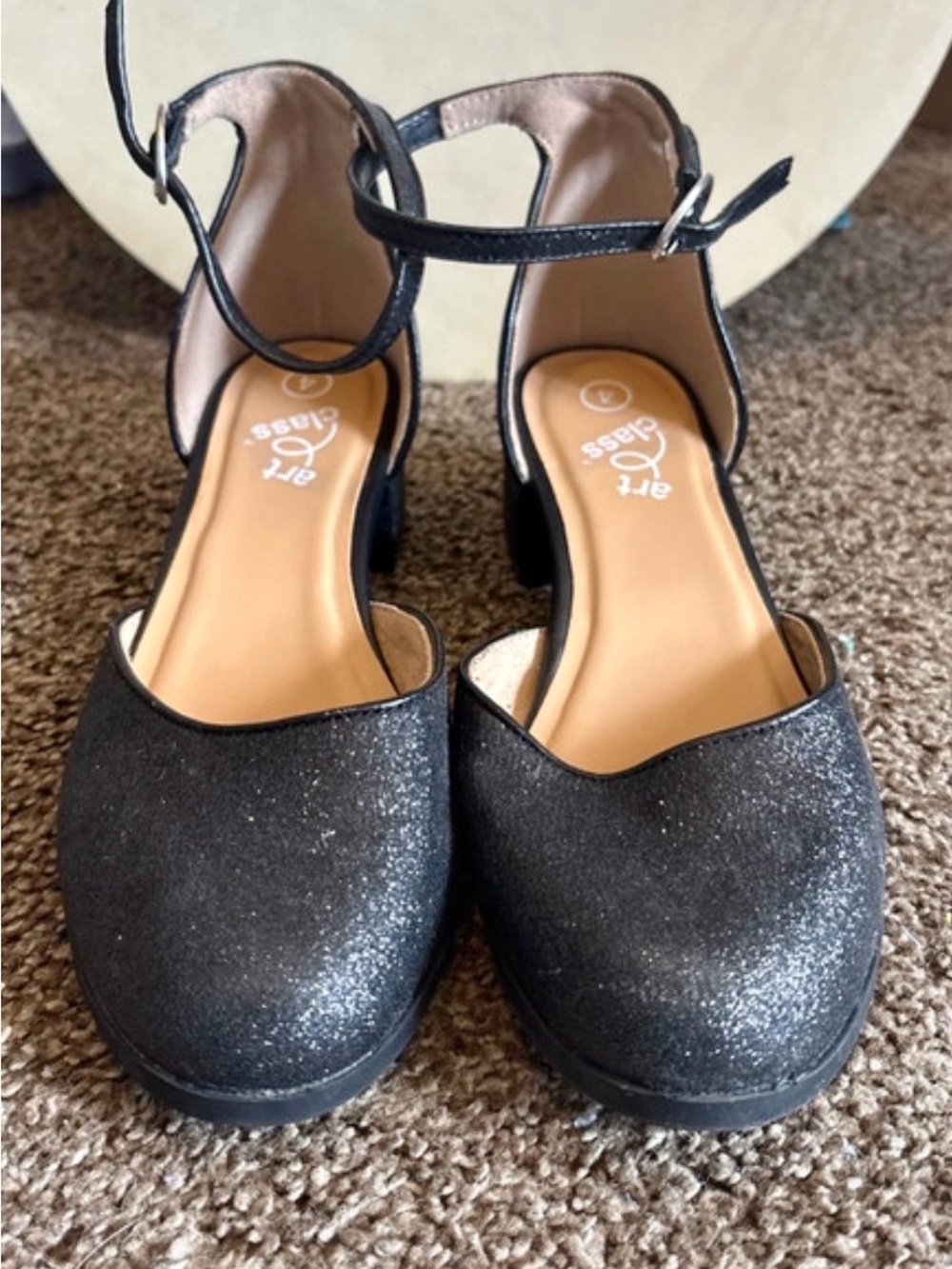 art class Black Glitter Ankle-Strap Block Heel Mary Janes